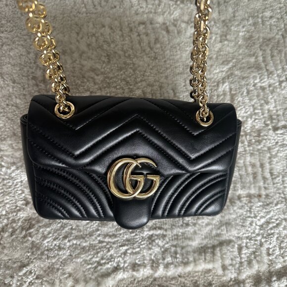 Gucci Black Shoulder Bag with Gold Accents